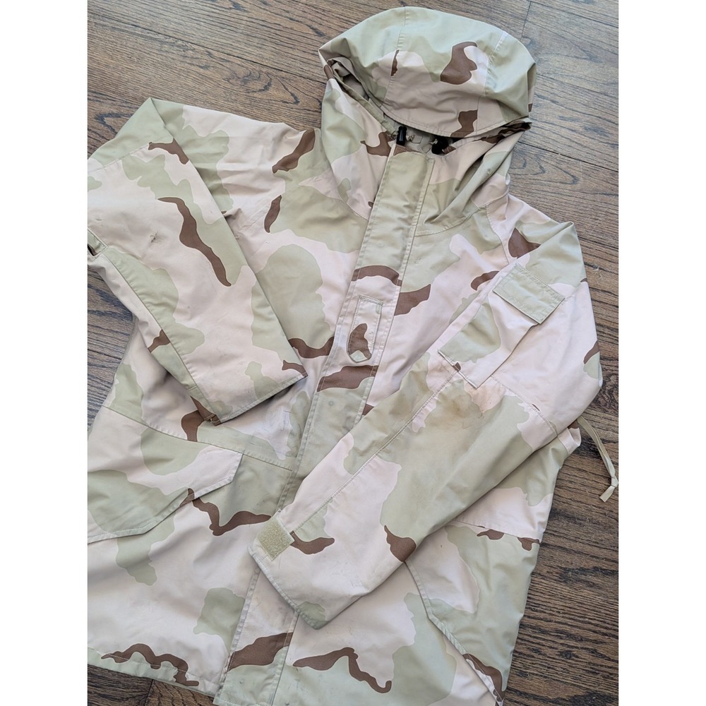 US Military Jacket Mens L Long Cold Weather Parka Desert Camo Gore Tex ECWCS